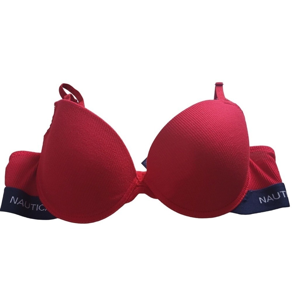 Nautica Bra 36C Womens Underwired Padded Red Blue Logo Adjustable Straps